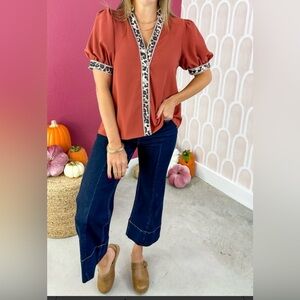 Entro Rust Top with Leopard Accents